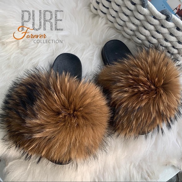 Shoes - Raccoon fur slides